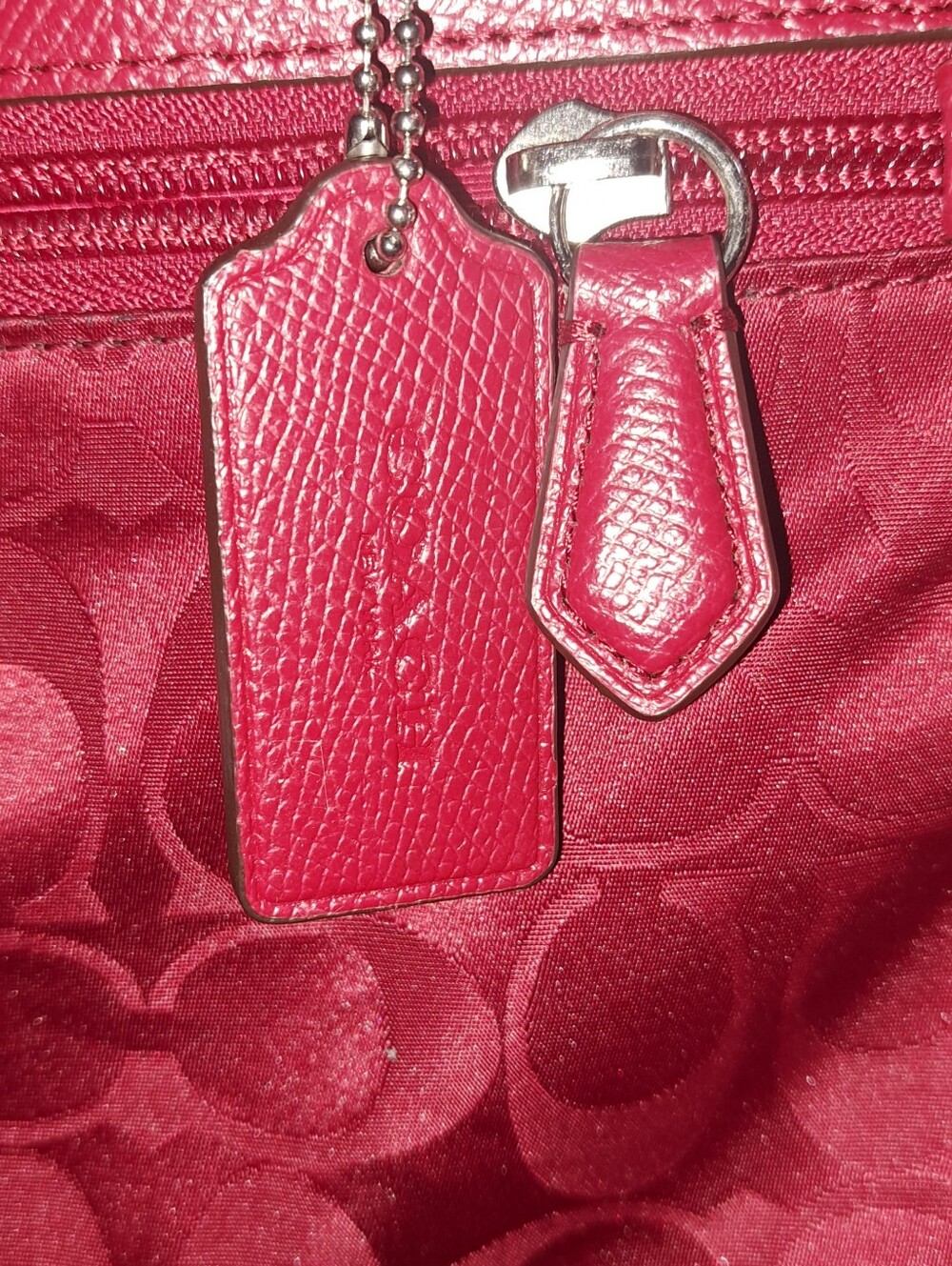 Coach Red Signature Shoulder Bag with Leather Accents - Picture 3 of 3
